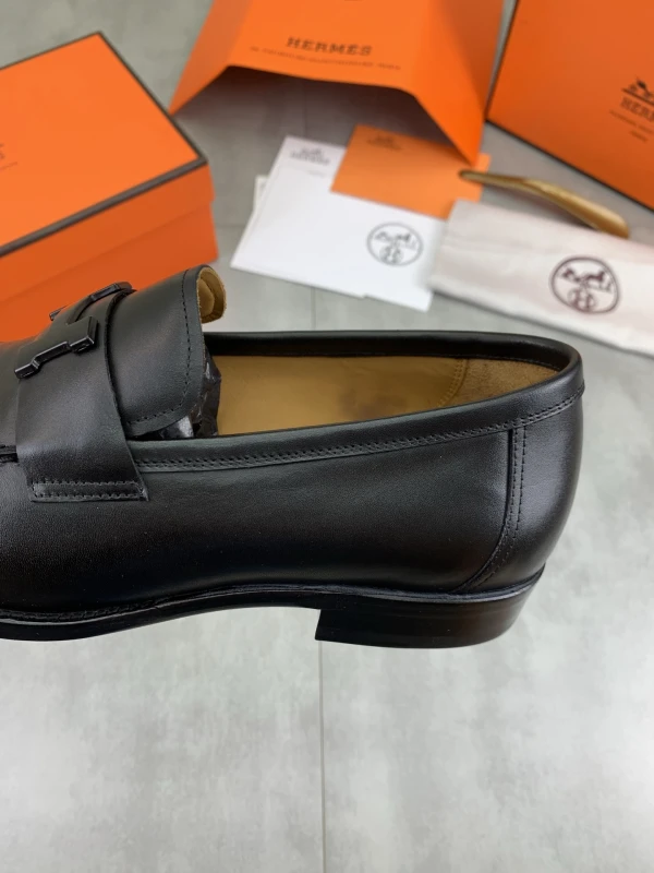 All-Black Hermès Men's Grained Leather Matte 'H' Buckle Loafers