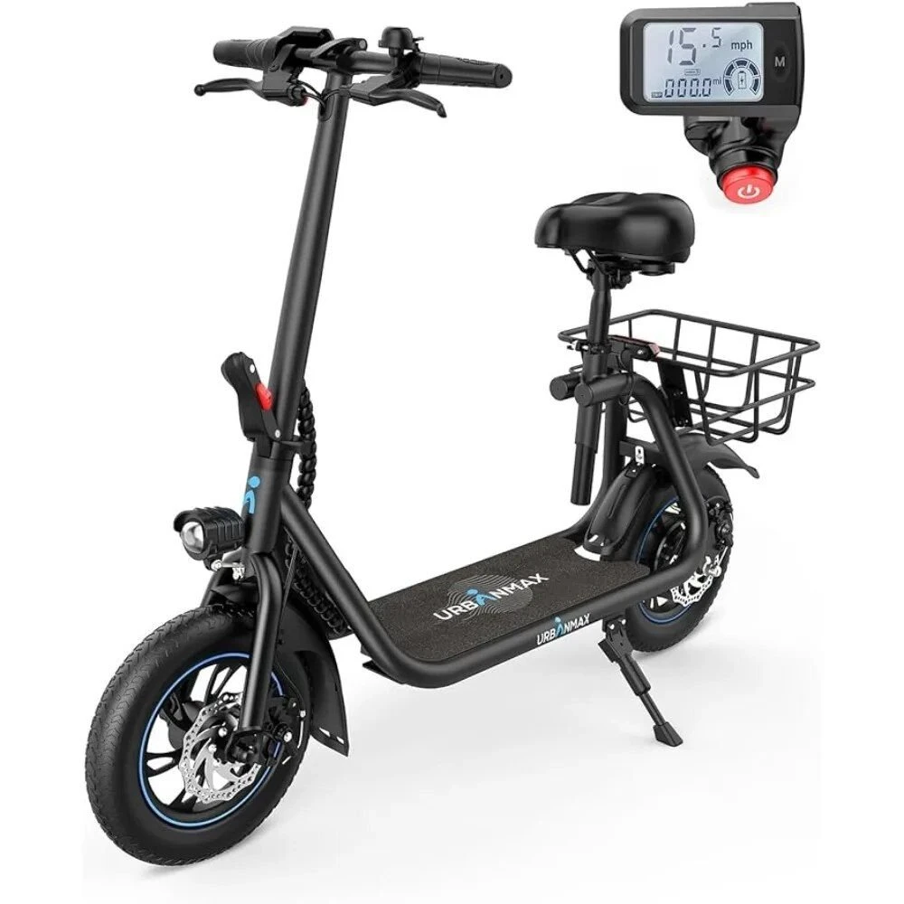 Electric Scooter with Seat, 450W Motor, 22 Miles Range, Foldable Design, 15.5 Mph Speed