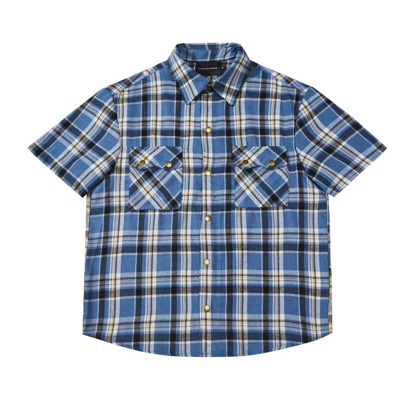 Plaid Short Sleeve Shirt for Men – Y2K Streetwear Hip Hop Casual Shirt