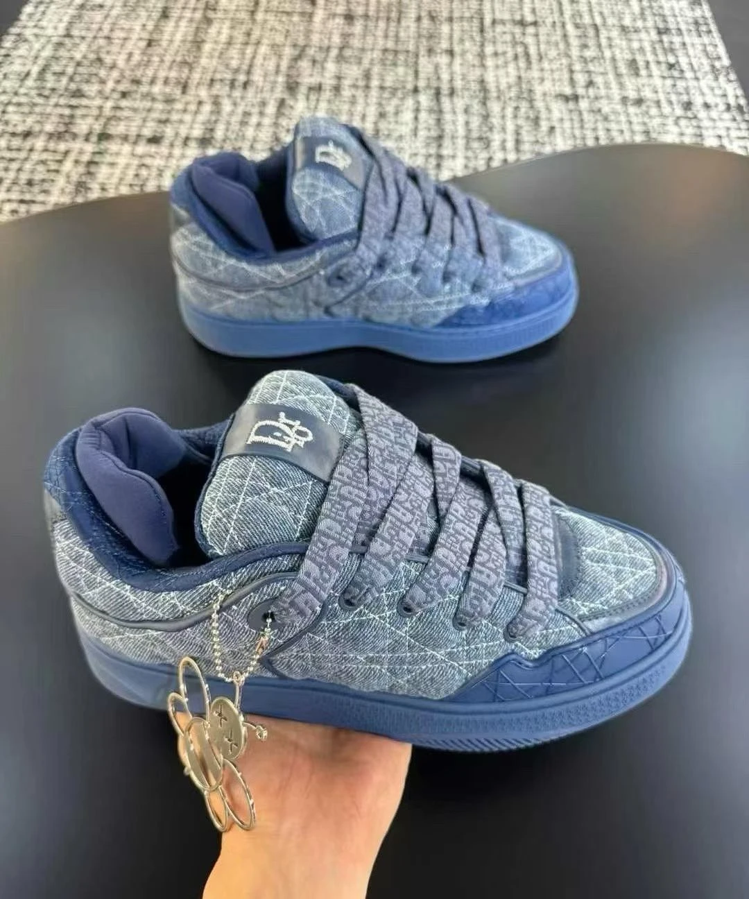 Blue Denim and Dior Oblique Christian Dior Men's B33 Low-Top Sneakers