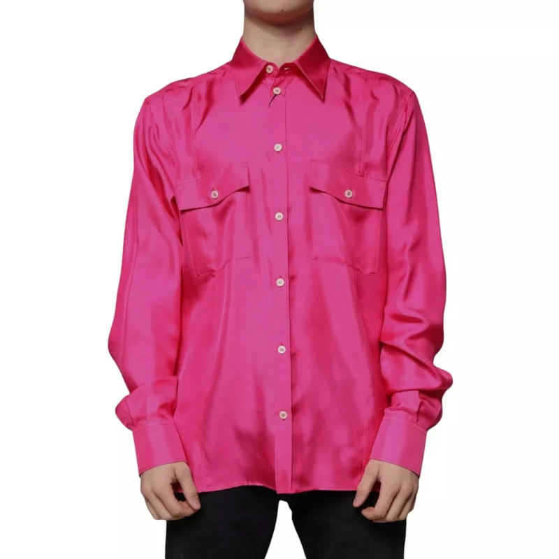 Dolce & Gabbana 100% Silk Pink Button Down Shirt