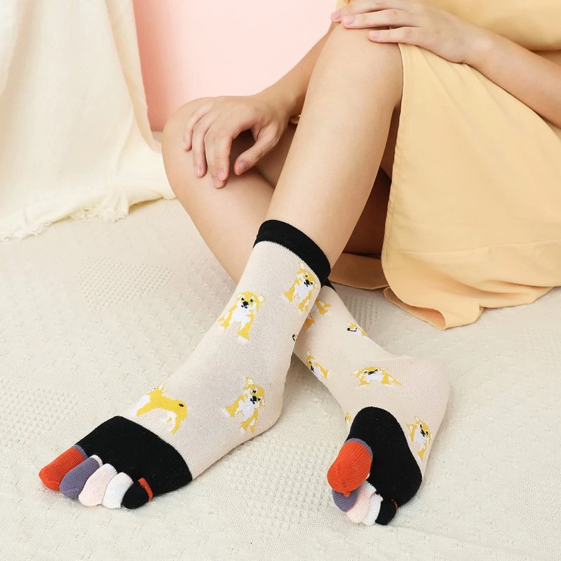 Women's Cartoon Puppy Toe Socks - Cute & Comfortable Mid Tube Cotton Socks