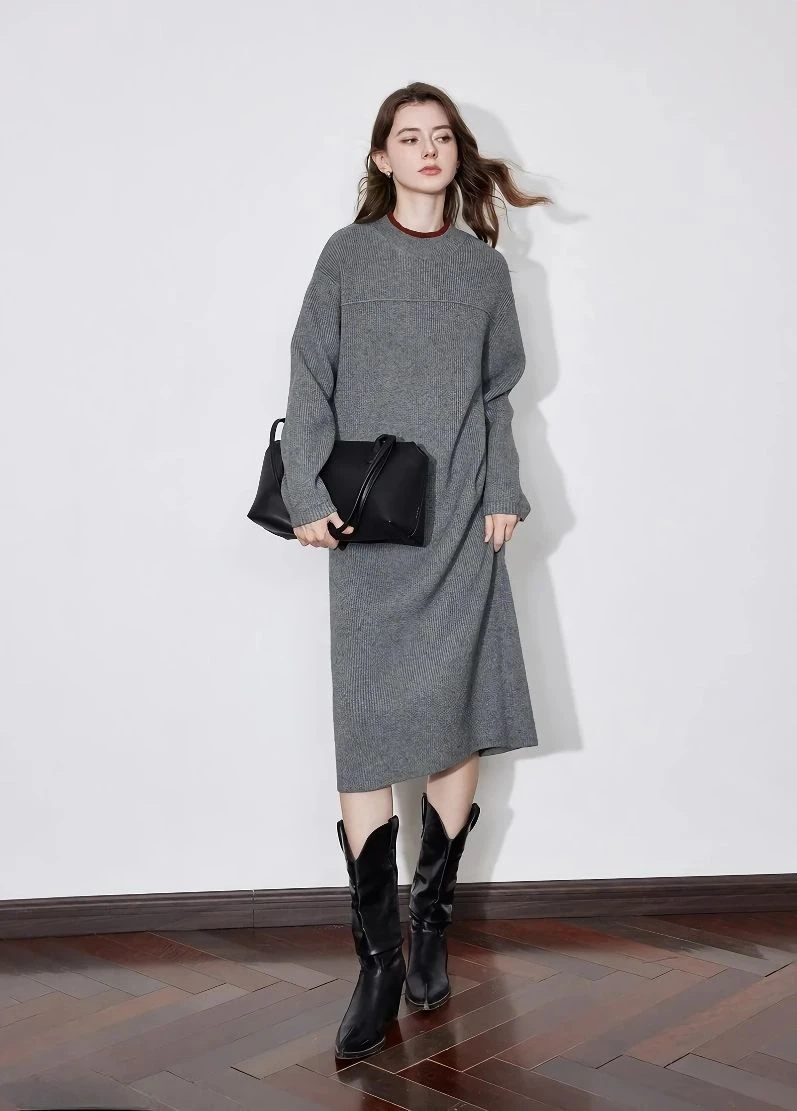 Winter Elegant Women’s A-Line Knitted Woolen Dress