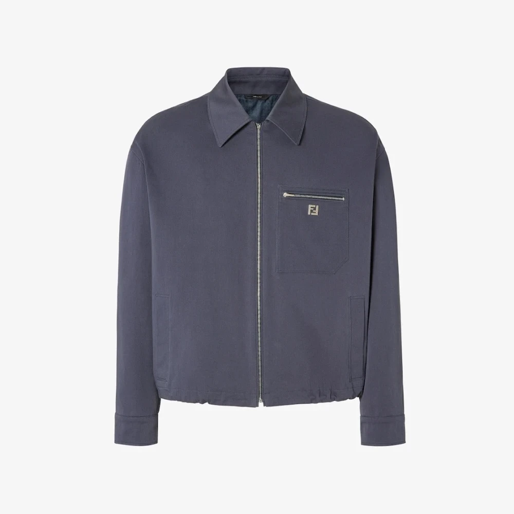 Fendi Blue Gabardine Blouson with Palladium FF Logo