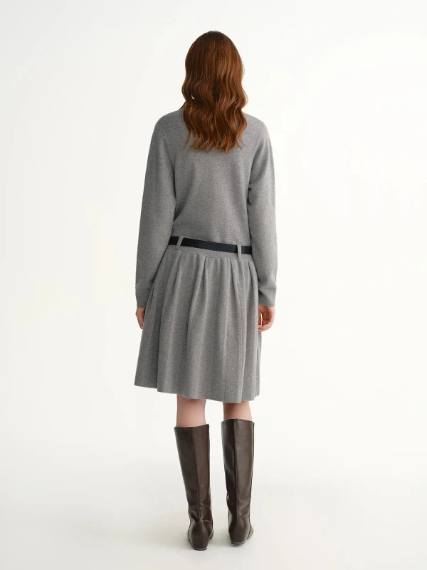 Plus Size V-Neck Sequin Knit A-Line Winter Dress – Grey