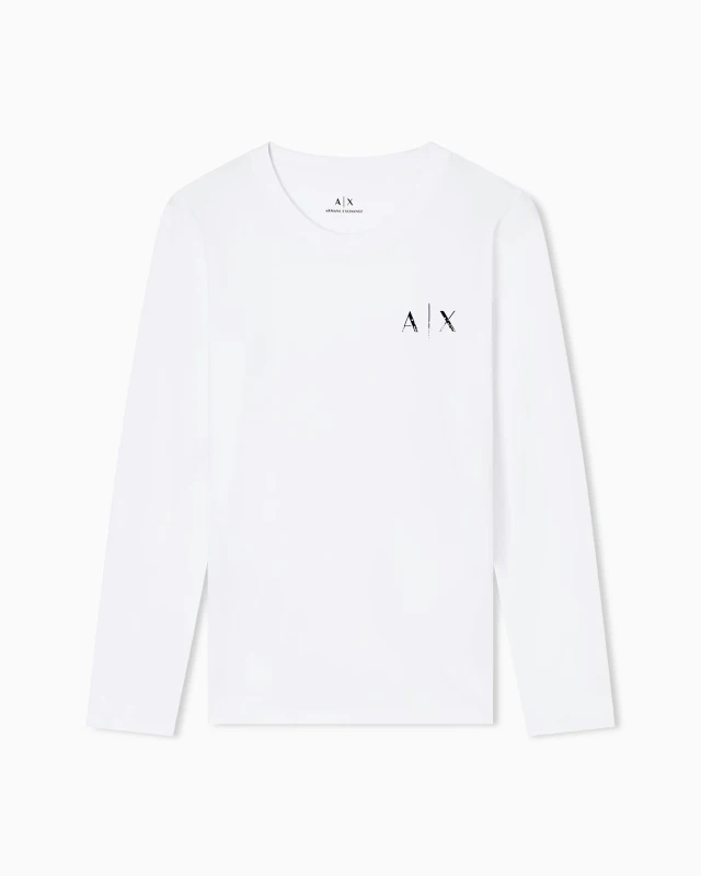 Armani Exchange Women’s Rhinestone Long Sleeve T-Shirt – White