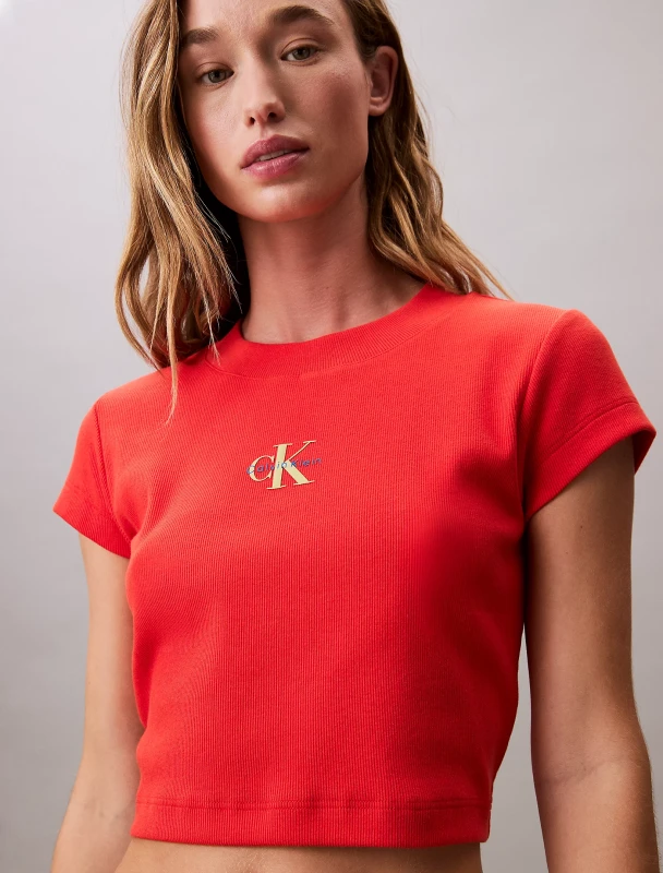 Calvin Klein Jeans Women's Red Cotton Stretch Top