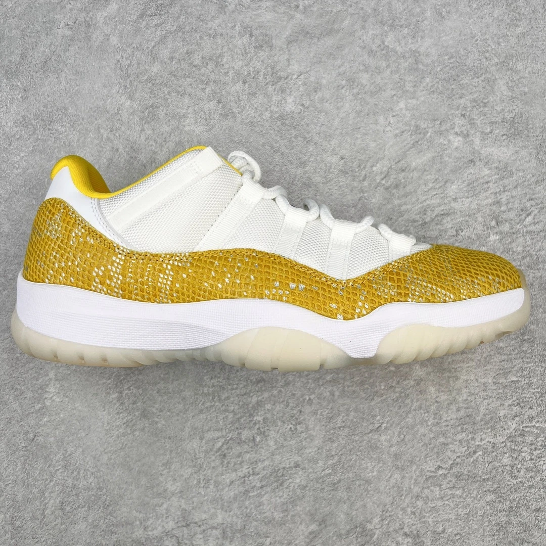 Air Jordan 11 Low "White & Yellow Snakeskin" Premium Sneakers