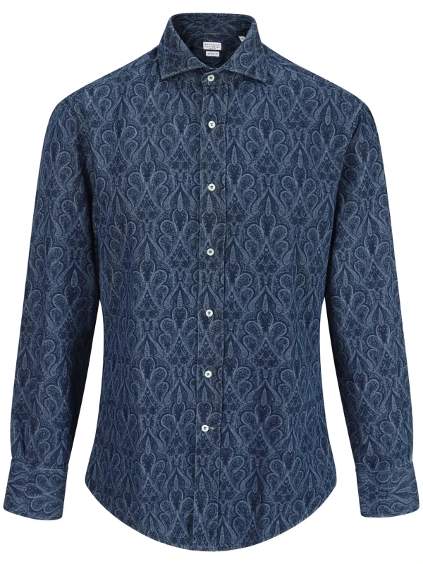 Brunello Cucinelli Men's Cotton Shirt with Paisley Pattern