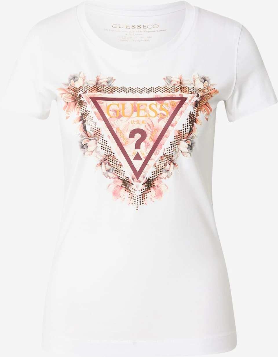 Guess Women's White Print Short Sleeve T-Shirt for Fall/Winter