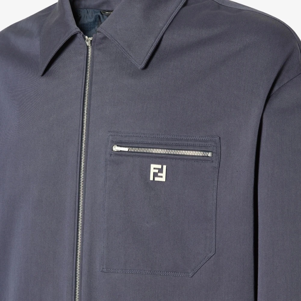 Fendi Blue Gabardine Blouson with Palladium FF Logo