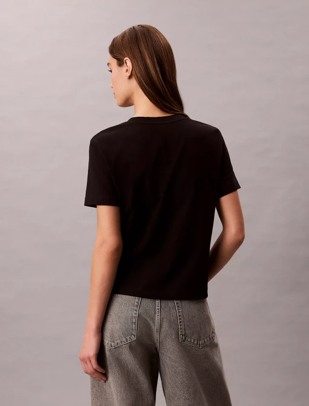 Calvin Klein Jeans Women's Black V-Neck Cotton T-Shirt
