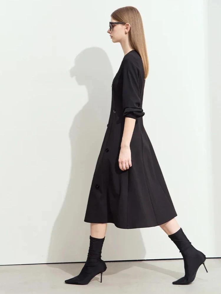 Elegant Casual U-Neck Midi Dress for Women – Slim Fit & Flowing