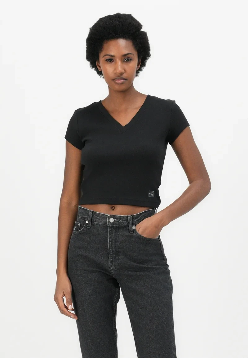 Calvin Klein Jeans Women’s Black V-Neck Cotton T-Shirt