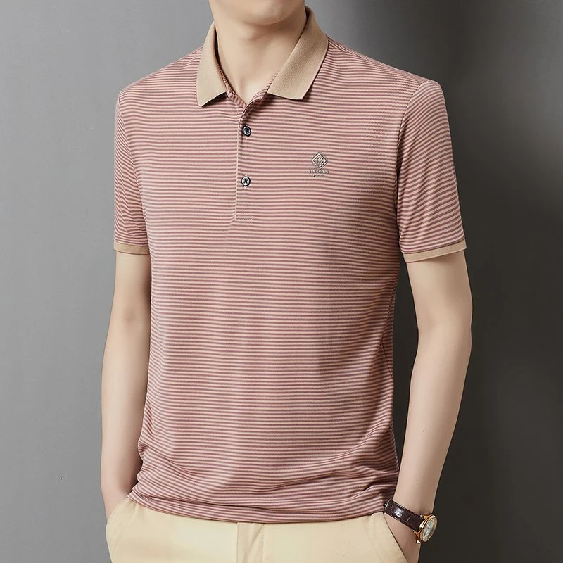 Men’s Summer Striped Polo Shirt – Breathable Cotton Blend, Casual Fit