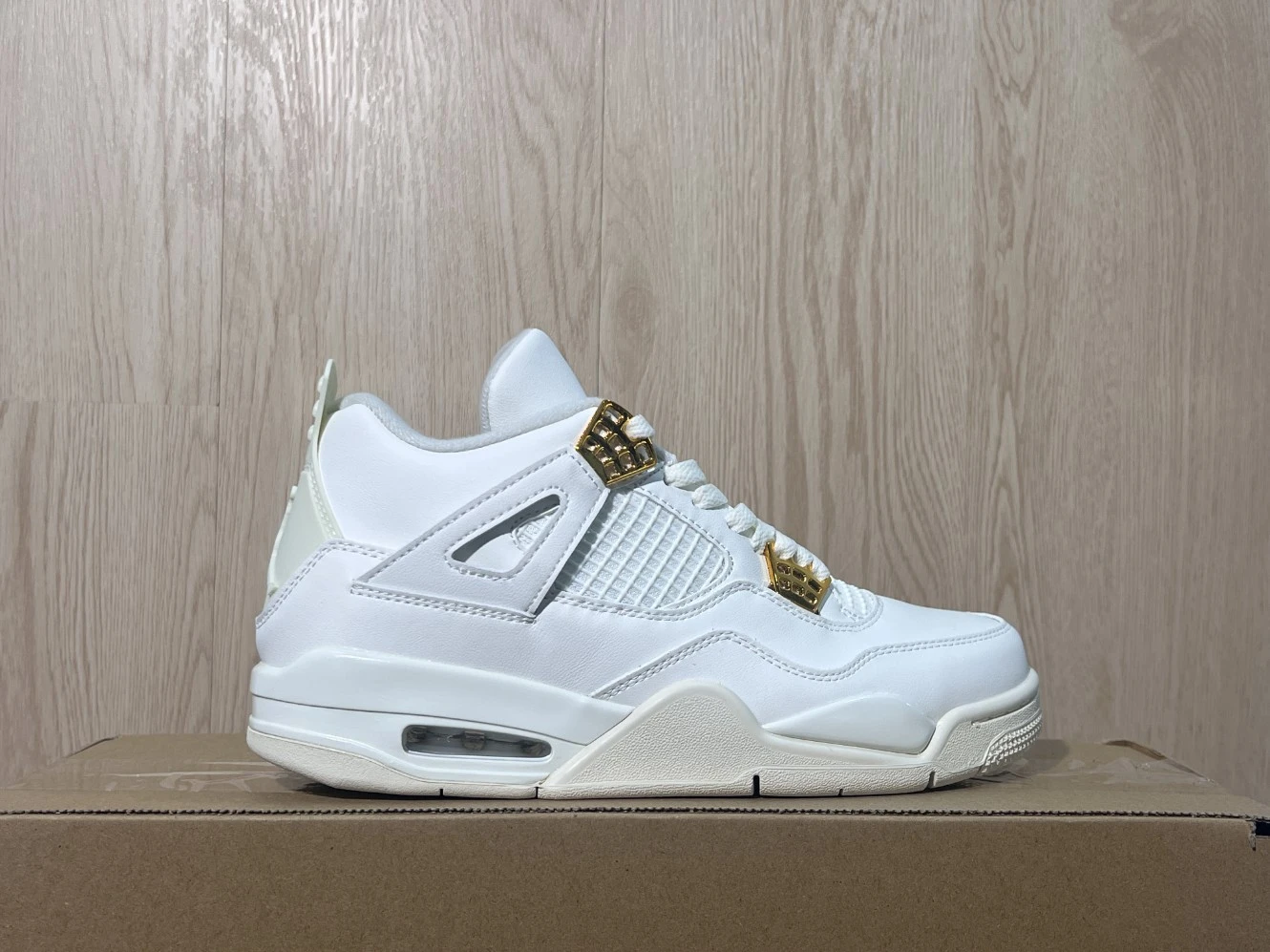 Nike Air Jordan 4 Retro Triple White & Metallic Gold Sneakers