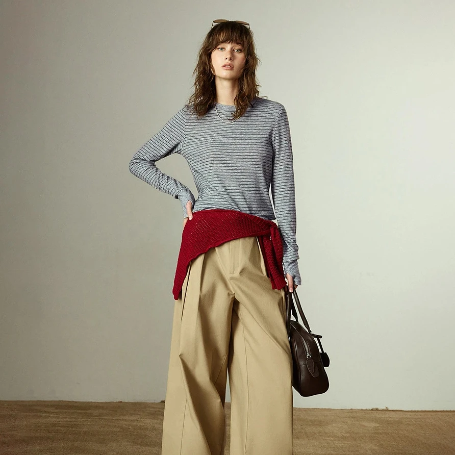 Striped Crew Neck Cashmere-like Long-sleeve Women’s Top