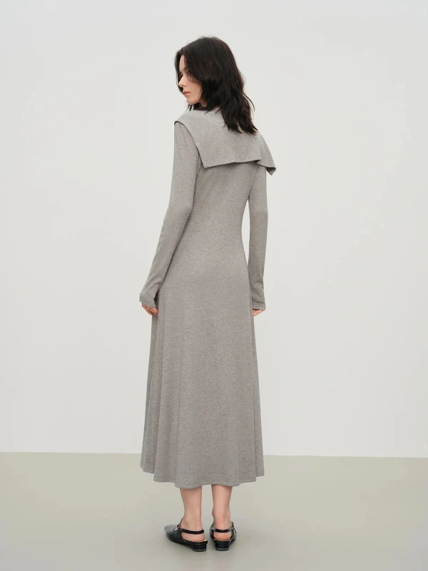 French-Style Winter Knit V-Neck Shawl Dress for Women