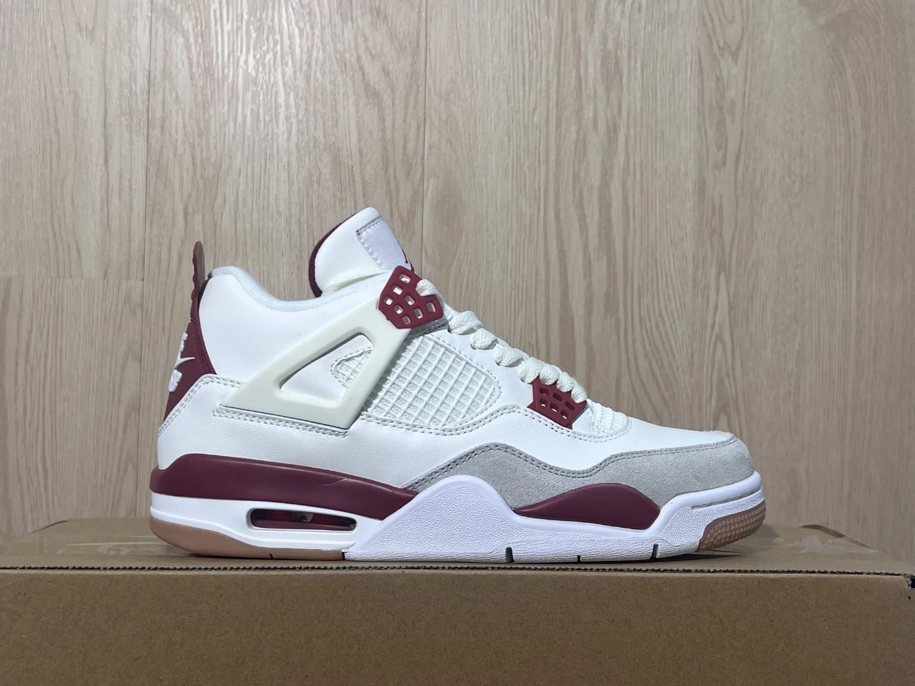 Nike Air Jordan 4 Retro White & Burgundy Women's Sneakers