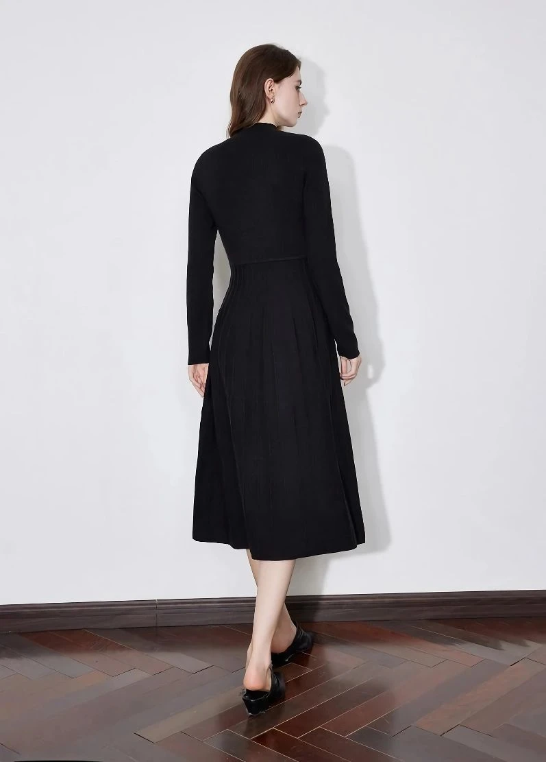 Winter Turtleneck Hollow Knit Midi Dress for Women