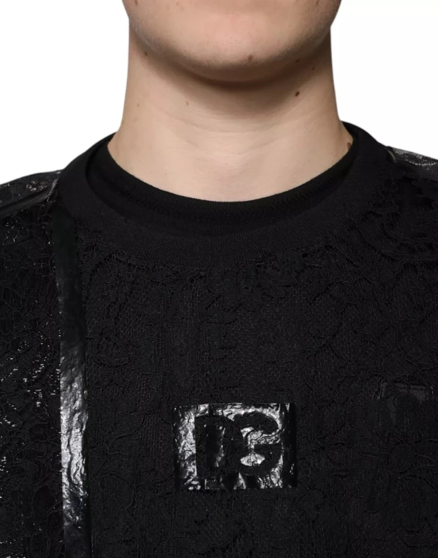 Dolce & Gabbana Black Lace Crew Neck T-Shirt