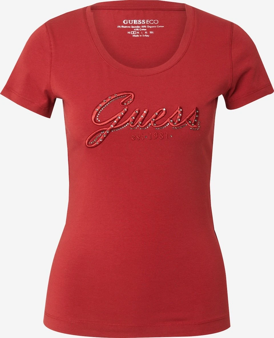 Guess Women's Red Rhinestone T-Shirt - Stylish and Comfortable