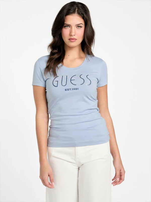 Guess Women's Light Blue Printed Cotton T-shirt – Fall/Winter Collection