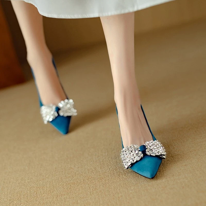 Sweet Bow Pointed Toe Suede Pumps with Thin Heel
