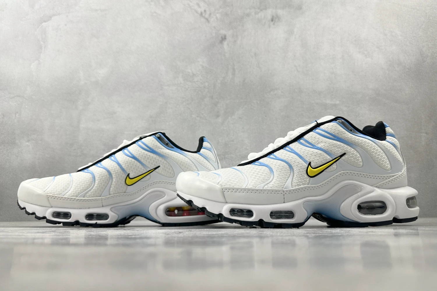 Nike Air Max Plus TN White Ice Blue Yellow Accent Sneakers