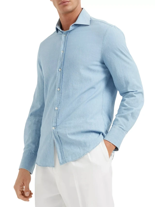 Brunello Cucinelli Monochrome Denim Shirt with Classic Collar