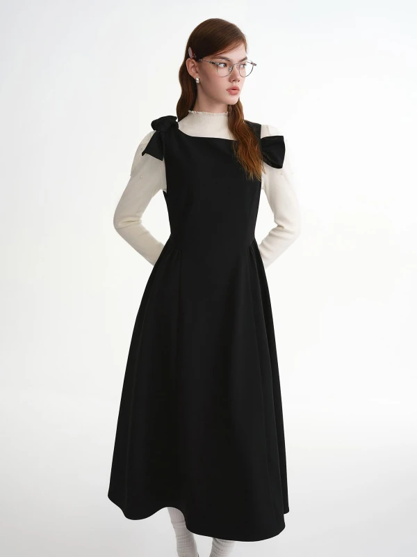 Elegant Winter Bowknot A-Line Cocktail Dress with Long Sleeves