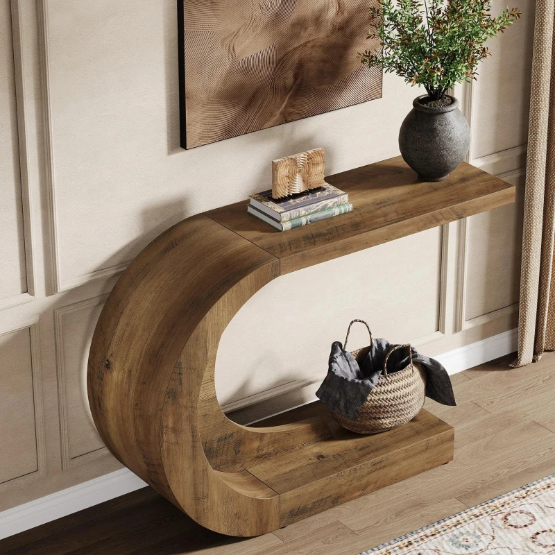 Mid-Century Modern Console Table with C-Shaped Design