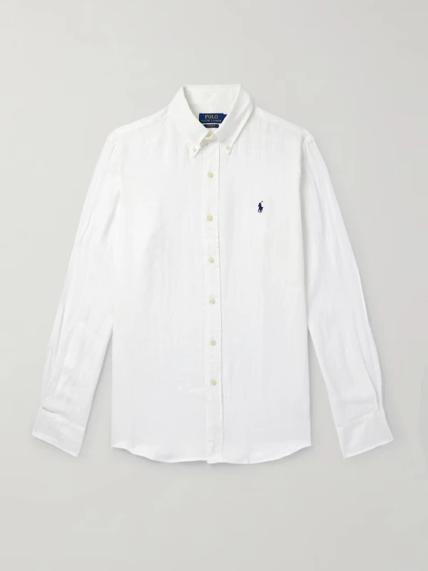 Polo Ralph Lauren White Linen Shirt for Men – Classic Round Neck Long Sleeve