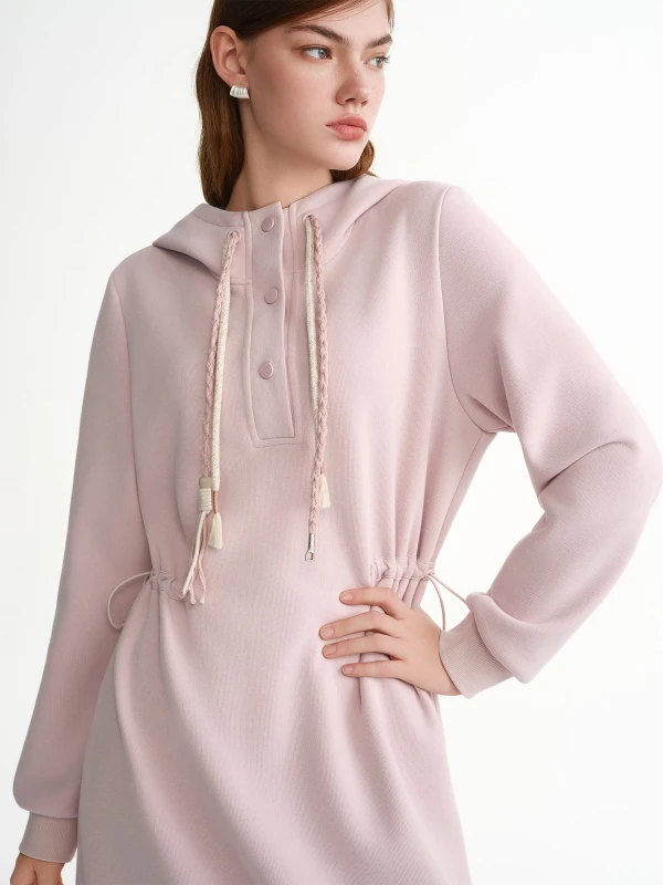 Winter Hooded A-Line Maxi Sweatshirt Dress for Women