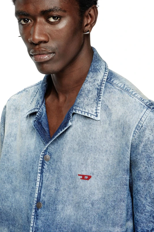 Diesel Tencel Denim Cuban Collar Shirt with Oval D Logo