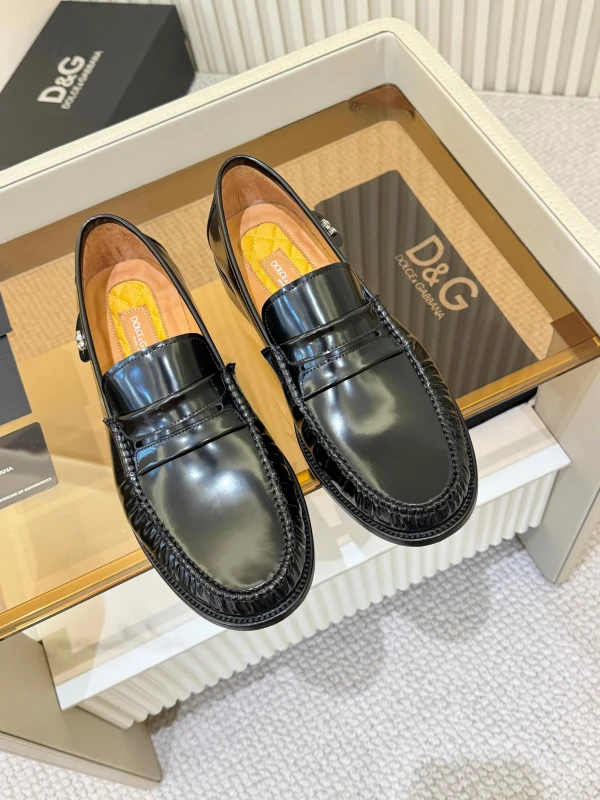 High-Shine Glossy Black Dolce & Gabbana Men's Leather DG Penny Loafers
