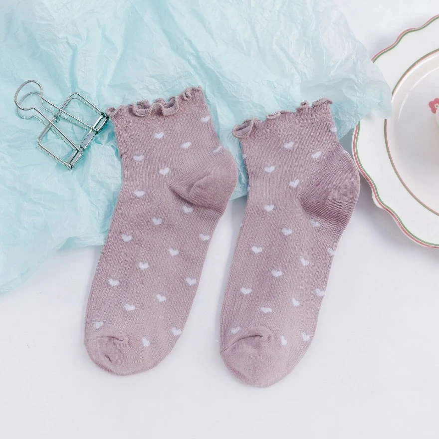 Sweet Candy Color Love Heart Crimped Ankle Socks for Women and Girls - Cute Kawaii Designer Art Socks