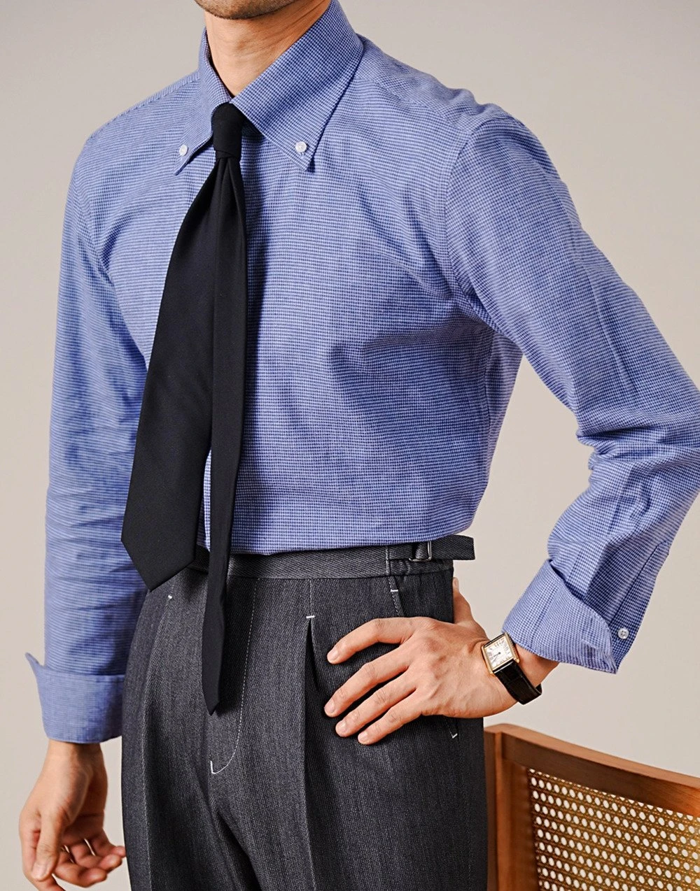 Men’s Italian-Style Cotton Shirt with Large Pointed Collar