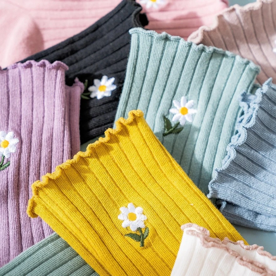 Sleeping Beauty Floral Embroidery Women's Socks - Cute Kawaii Mori Girl Style