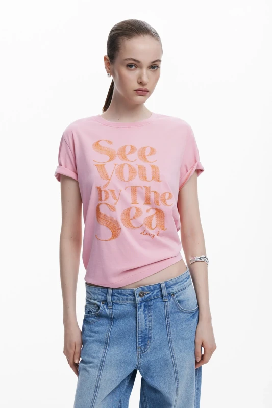 Desigual Women's Pink Printed Cotton T-Shirt