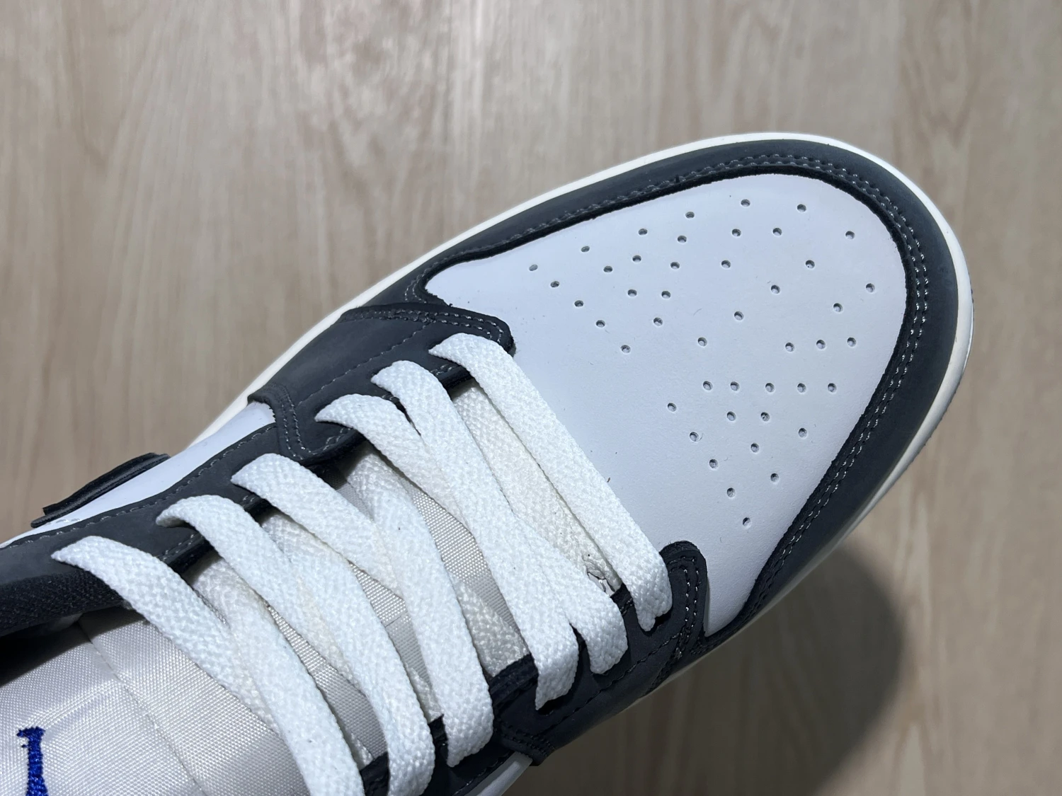 Air Jordan 1 Low Grey, White & Royal Blue Sneaker – Premium Edition