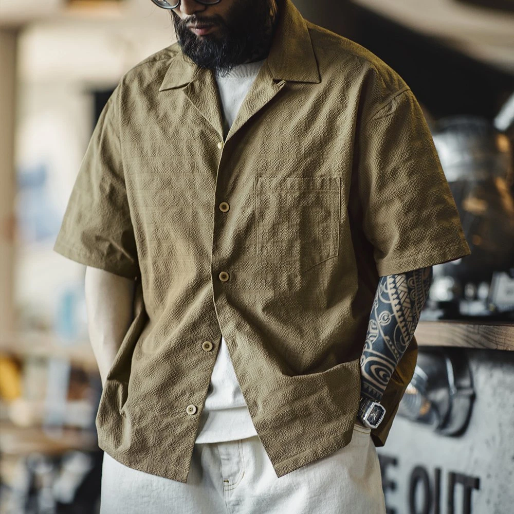 Men’s Summer Pleated Short Sleeve Shirt