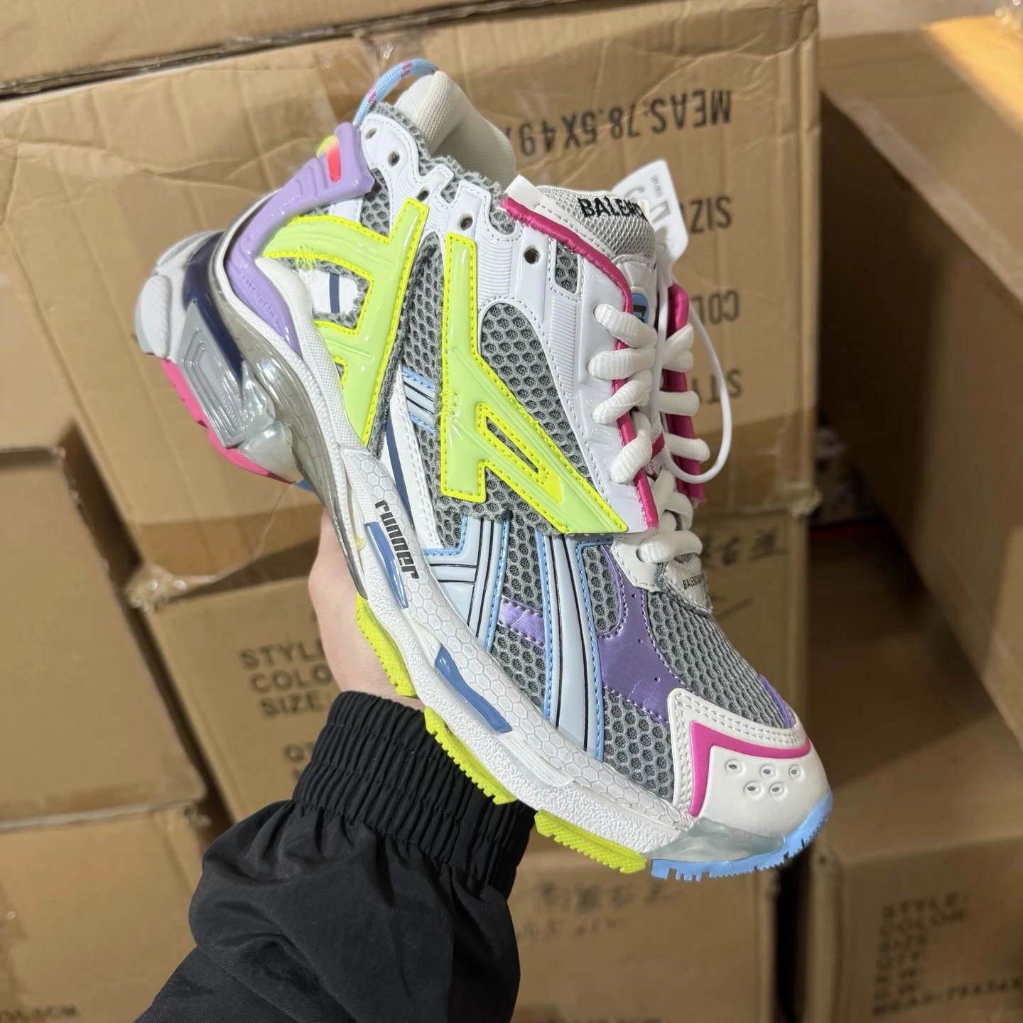 Balenciaga Track Rainbow Pastel Sneaker – White, Pink, Lavender & Neon Yellow