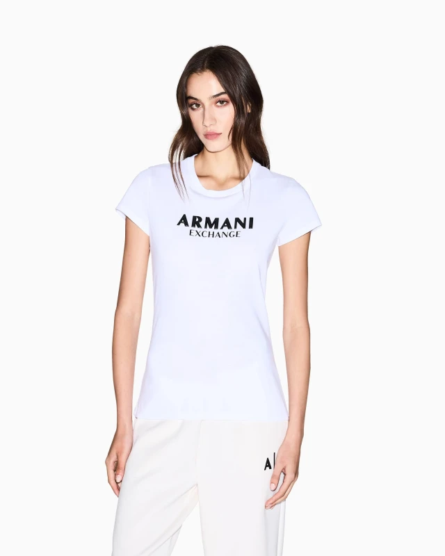 Armani Exchange Women’s White Printed Cotton T-Shirt