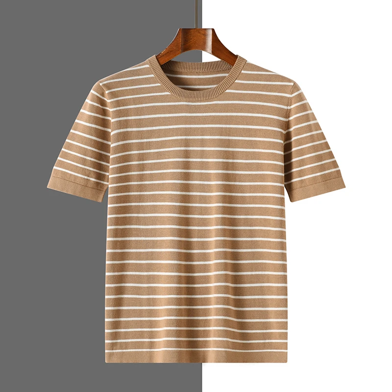 Men's Cotton Knit Striped Summer Tee – Short Sleeve Pullover Casual Top