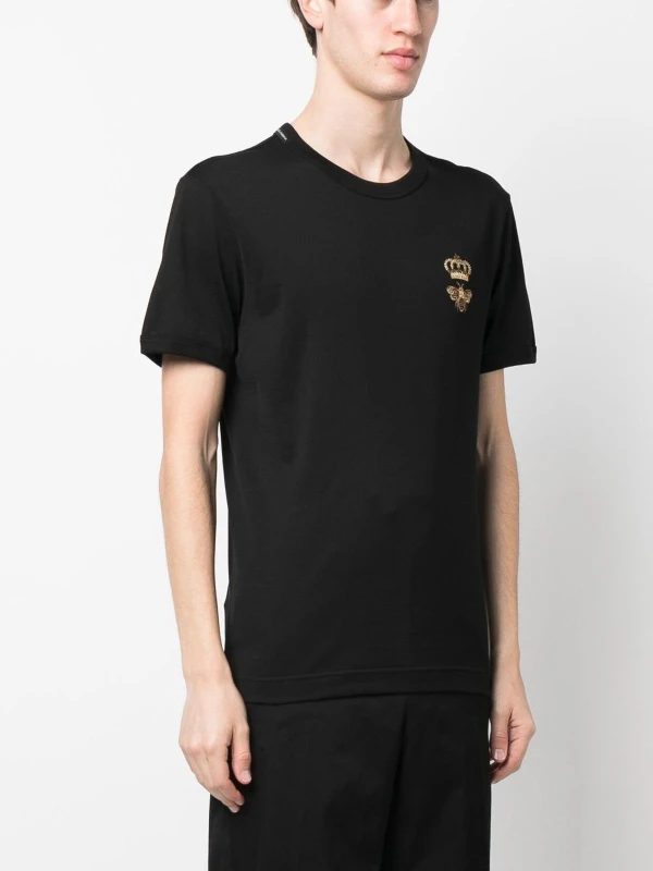 Dolce & Gabbana Cotton T-Shirt with Embroidered Bee and Crown