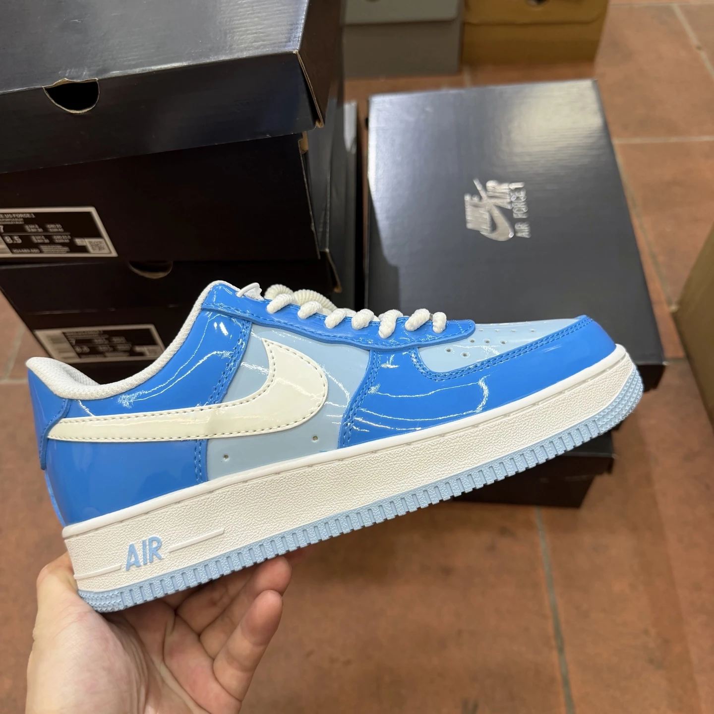 Nike Air Force 1 Low Premium Sneakers – Glossy Blue/Light Blue/White