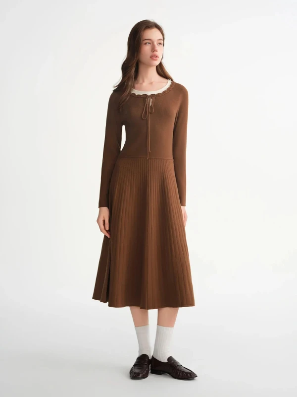 Women's Romantic Color Block Knit Two-Piece Dress for Curvy Figures