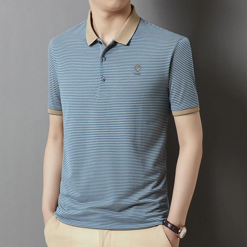 Men’s Summer Striped Polo Shirt – Breathable Cotton Blend, Casual Fit