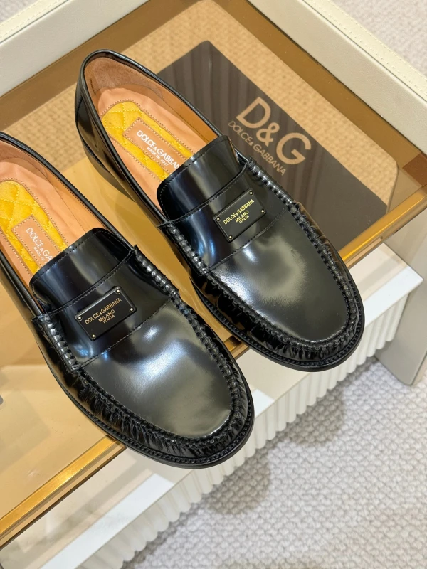 High-Shine Glossy Black Dolce & Gabbana Men's Leather Plaque Loafers